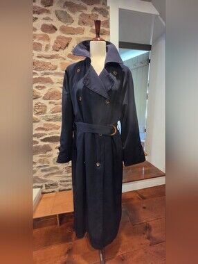 Womens Navy Blue London Fog Double-Breasted Trench Coat